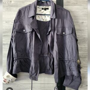 FRYE UTILITY STYLE STONE GRAY JACKET. OPEN FLORAL ACCENT . XL.